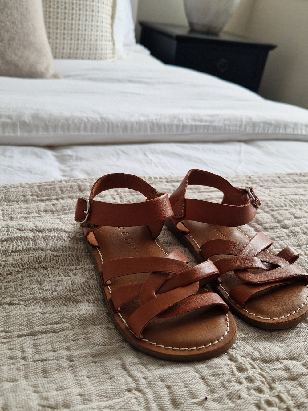 Girls' Brown Braided Strap Sandals with Ankle Buckle